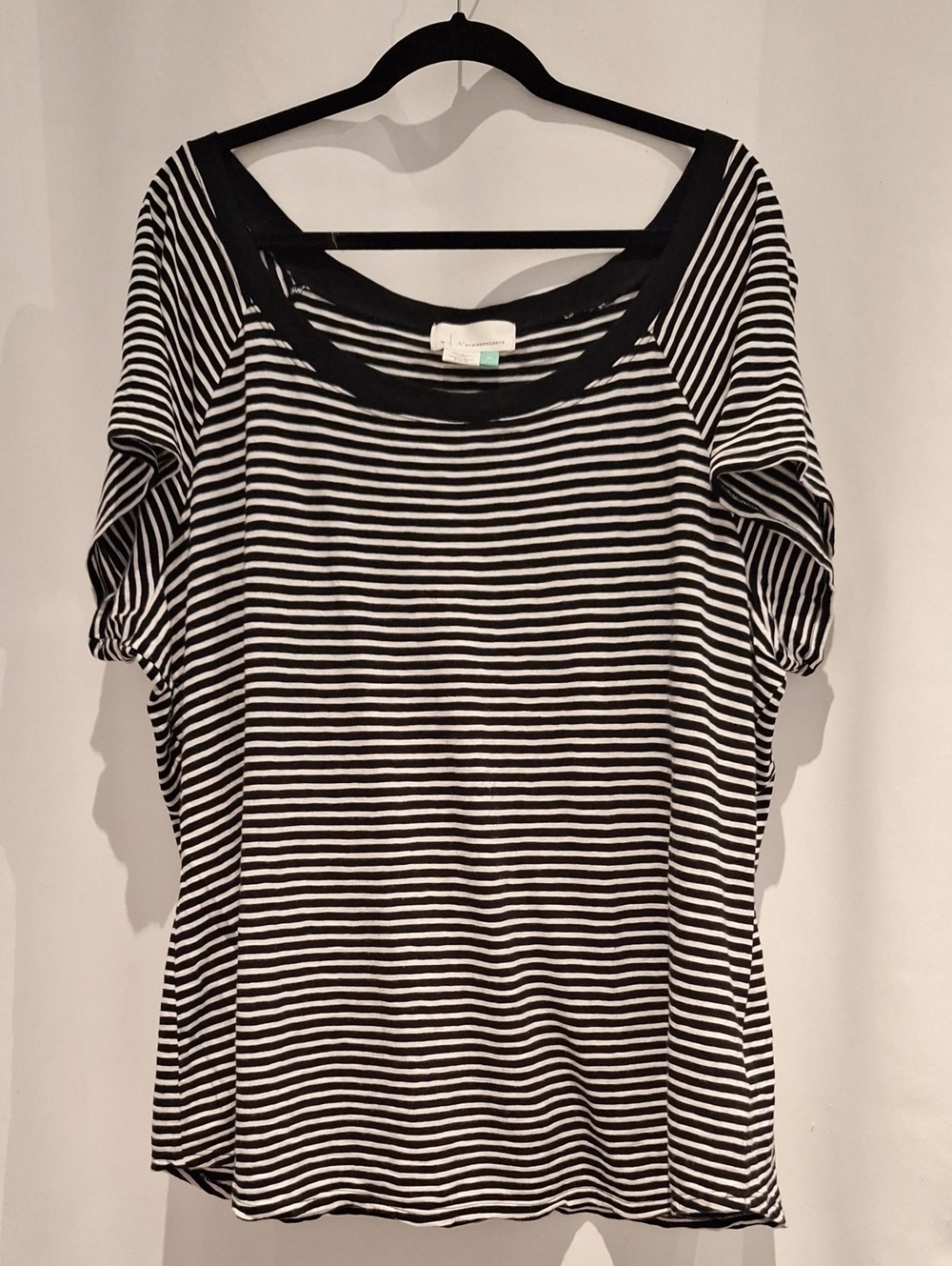 Anthropologie Black and White Striped Short-Sleeve Scoop Tee